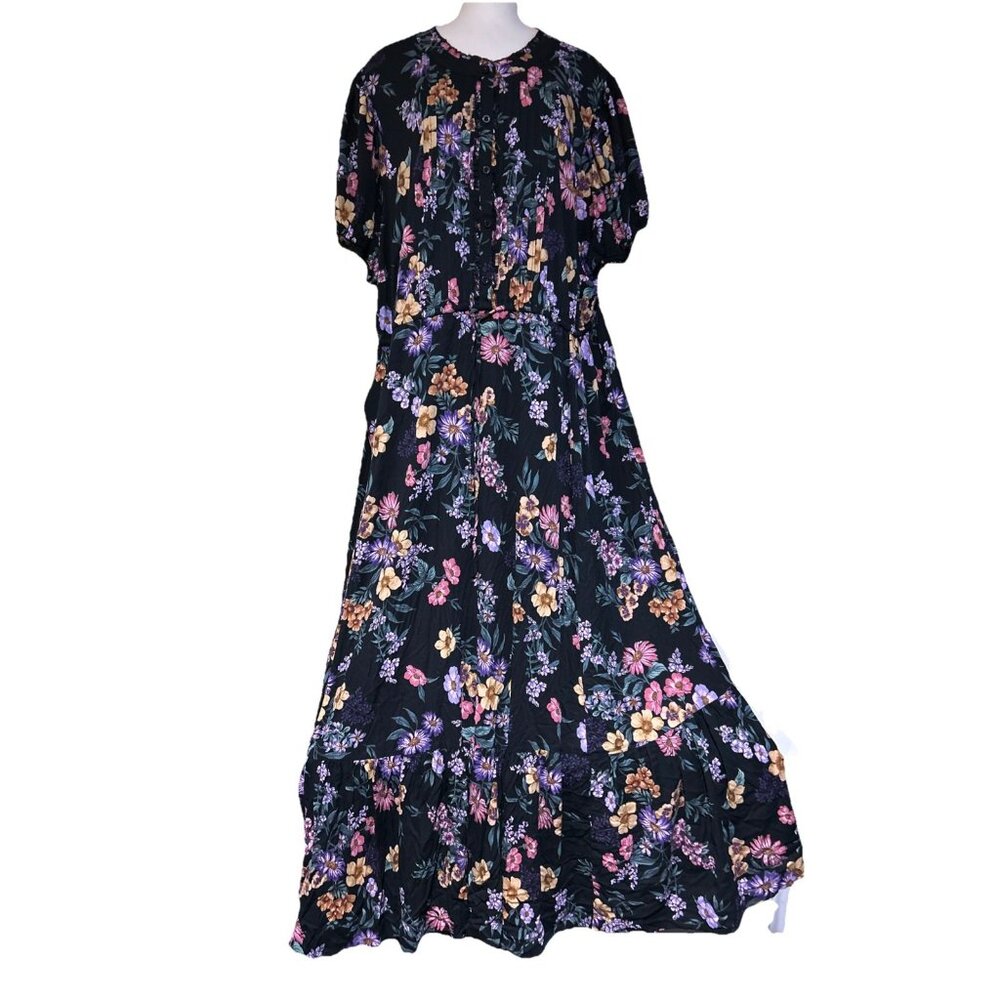 New Torrid Black Floral Maxi Dress Tiered Ruffle Button Farm Girl Prairie 4X